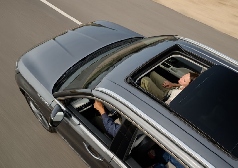 The available panoramic Vista Roof® of a 2027 Lincoln Aviator® SUV is open. | Johnson Brothers Lincoln in Temple TX